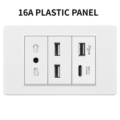 20A Brazil/US/Italy/Chile Plug Wall Sockets USB Type C Pressure Switch Plastic/ Tempered Glass 118 Panel Outlets Home Office