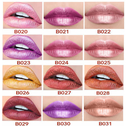 12 Colors Korea Matte Glitter Lipstick Pink Nude Matte Gliter Waterproof Kissproof Glitter Flip Lipstick Orange Dropshipping