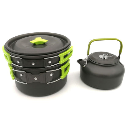 Camping Cookware Set Aluminum Portable Outdoor Tableware Cookset Cooking Kit Pan Bowl Kettle Pot Hiking BBQ Picnic