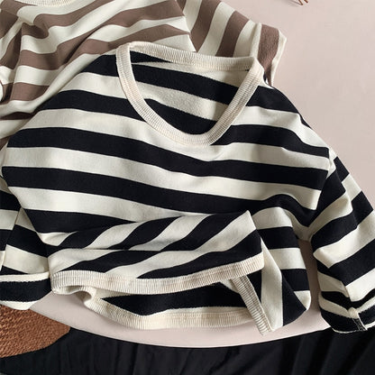 2023 Spring Autumn New Children Casual T Shirt Loose Kids Striped T Shirts Cotton Tee Boys Girls Long Sleeve Tops Baby Clothes