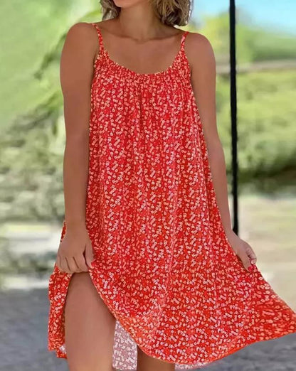Women&#39;s Dress 2023 Summer Fashion New Ditsy Floral Print Ruffle Hem Casual Mini Sling Dresses Little Fresh and Sweet Style