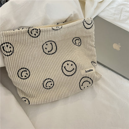 Japanese Style Corduroy Cosmetic Bag Women Handbags Purses Smile&amp;Dots Makeup Organizer Storage Makeup Bag Girls Pencil Case Bags