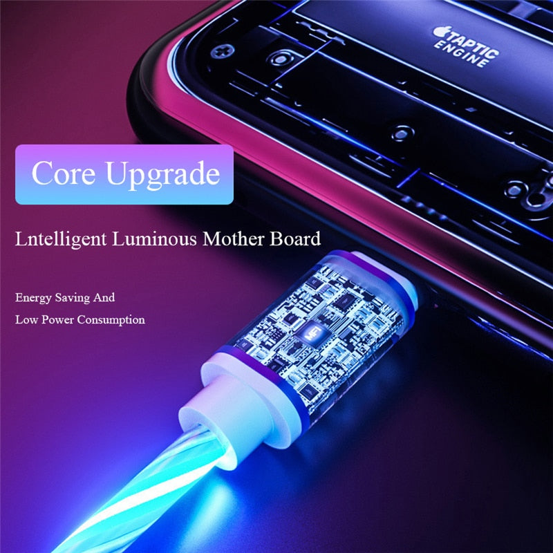 Glowing Cable Mobile Phone Charging Cables LED light Micro USB Type C Charger For Samsung Xiaomi iPhone Charge Wire Cord