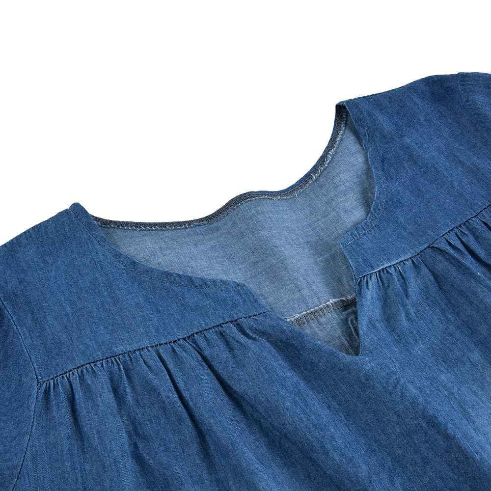 Denim Dress S-5xl Women's NEW Fashion Casual Solid Sexy V Neck Long Party Loose платье Short Sleeve Swing Summer Dress