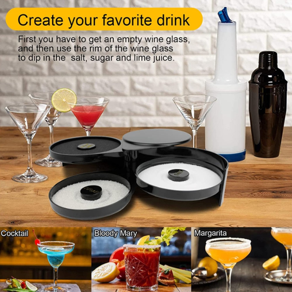 3Tier Cocktail Tool Durable Salt Edge Box Accessory ABS Rotating Sugar Bar Home Practical Glass Rimmer Salt Bartender Lime Juice