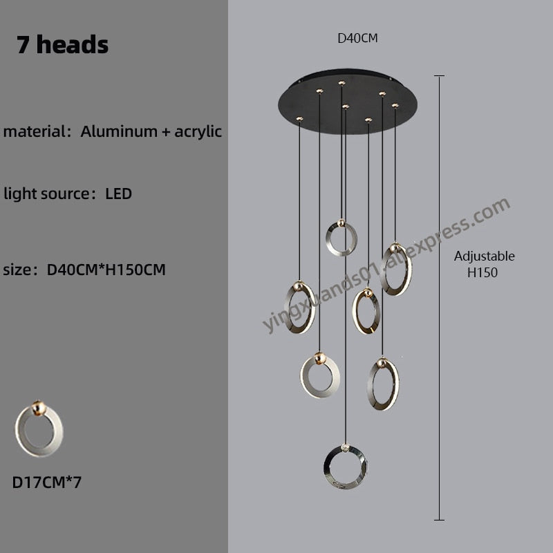 Pendant Staircase LED Attic Villa Living Room Ceiling Pendant Lights 2023 Designer Lamp Nordic Long Annular Staircase Chandelier