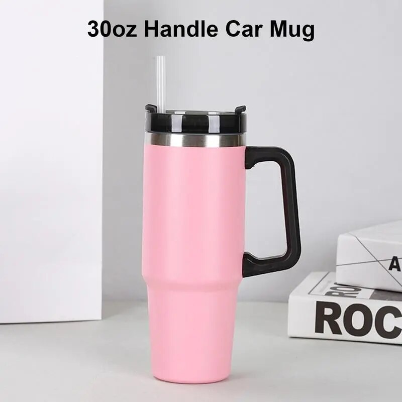 NEW 30oz Mug With Handle Insulated Tumbler Straw Stainless Steel Coffee Termos Cup In-Car Vacuum Flasks Portable Water Bottle