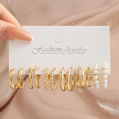 17KM Pearl Twist Hoop Earrings Set Butterfly Acrylic Dangle Earrings for Women Metal Hollow Gold Plated Earring Cartoon Jewelry