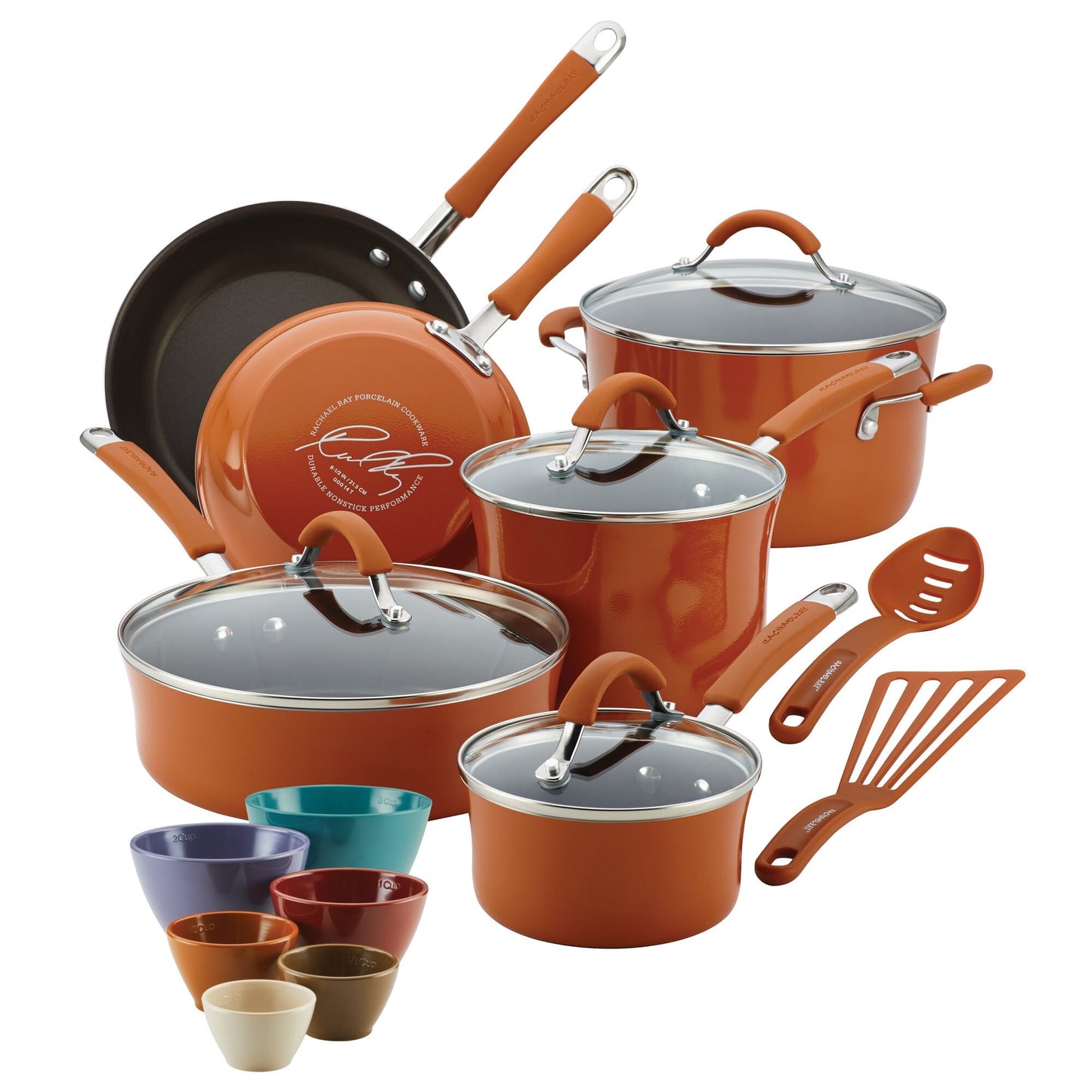 Rachael Ray Cucina Hard Enamel Nonstick Cookware and Prep Bowl Set, 18-Piece, Blue