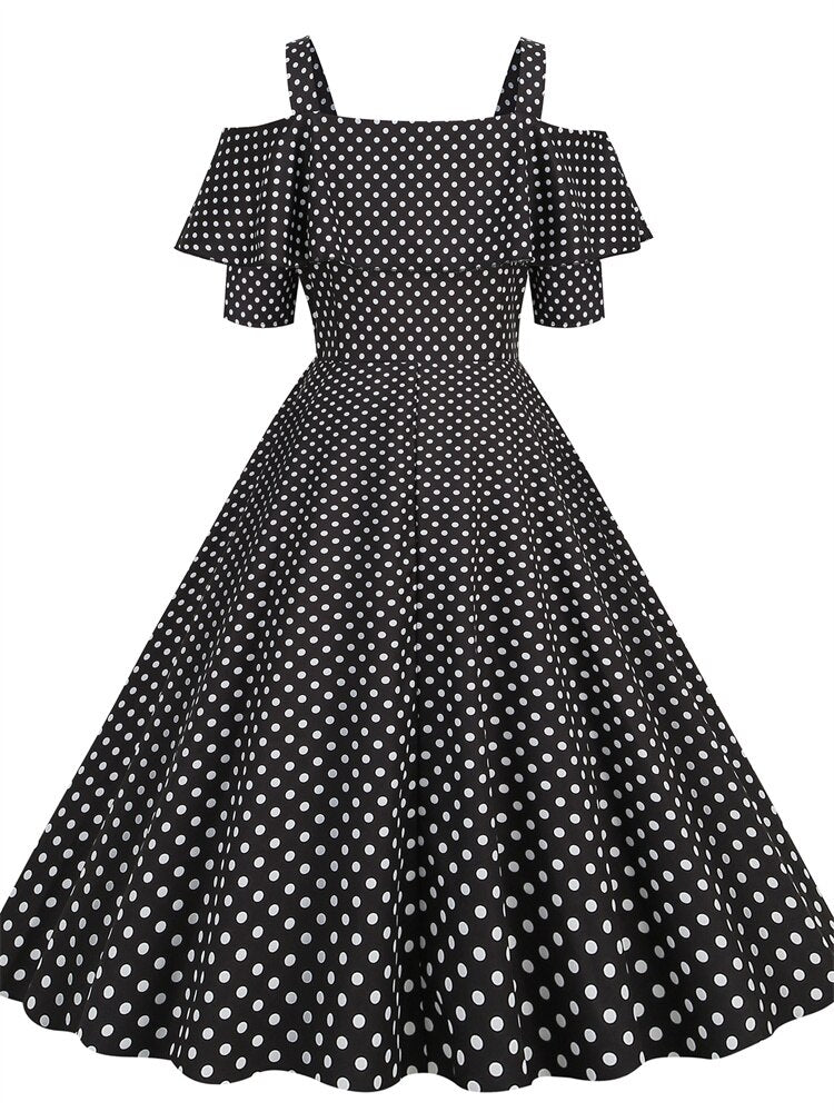 2023 New Vintage Women Dresses Casual A Line Women Party Fashion Dot Print Short Sleeve 50s Housewife Evening Party Dress Women