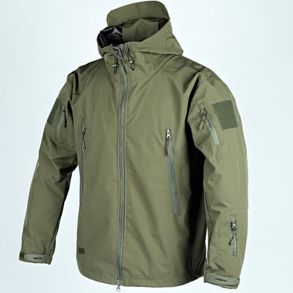 Spring and Autumn Thin Shark Skin Jacket Men&#39;s Hooded Multi Pocket Zipper Tactical Coat Men Outdoor Special Forces Combat Jacket