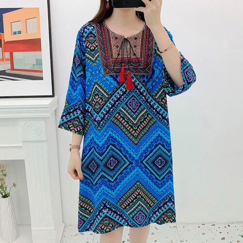 Women's Clothing Women Indian Dress Ready Stock Summer Vintage Causal Korean Style Beach Embroidery Tassel Floral Print Vestidos