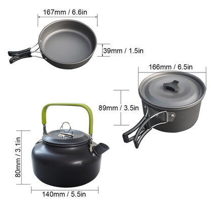 Camping Cookware Set Aluminum Portable Outdoor Tableware Cookset Cooking Kit Pan Bowl Kettle Pot Hiking BBQ Picnic