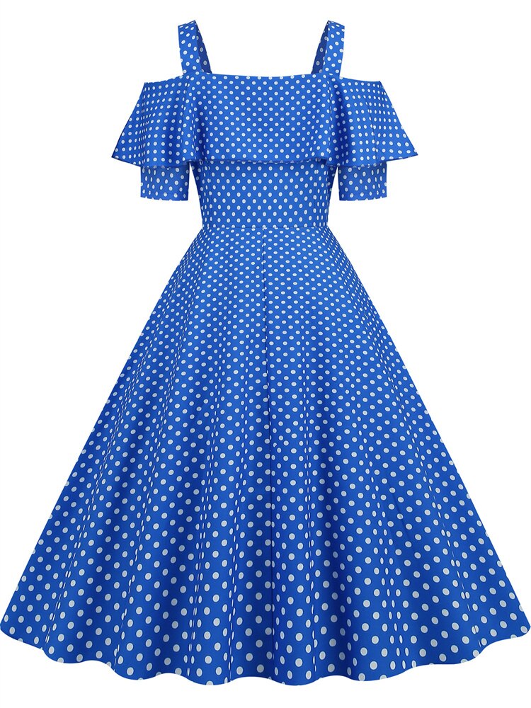 2023 New Vintage Women Dresses Casual A Line Women Party Fashion Dot Print Short Sleeve 50s Housewife Evening Party Dress Women