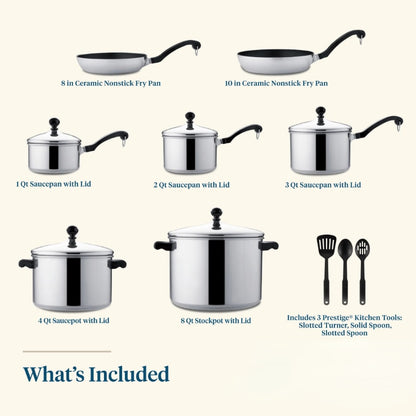 Classic Stainless Steel Cookware 15-Piece Set  Cooking Pots Set  Pots and Pans