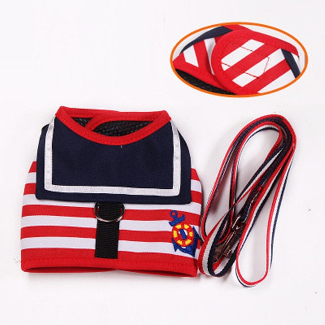 Pet Dog Clothes Soft Breathable Navy Style Leash Set for Small Medium Dogs Chihuahua Puppy Collar Cat Pet Dog Chest Strap Leash