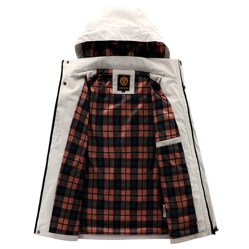 Fashion Men&#39;s Casual Windbreaker Jackets Hooded Jacket Man Waterproof Outdoor Soft Shell Winter Coat Clothing Warm Fleece Thick