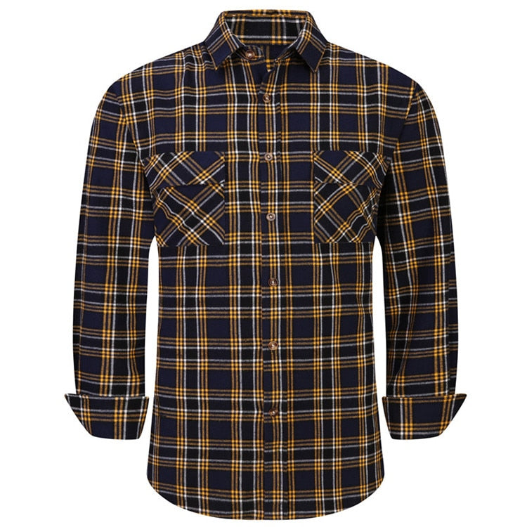 2022 New Men&#39;s Plaid Flannel Shirt Spring Autumn Male Regular Fit Casual Long-Sleeved Shirts For (USA SIZE S M L XL 2XL)