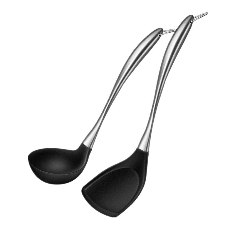 304 Stainless Steel Silicone Cooking Utensil Set Kitchen Novel Kitchen Accessories Extended Non-stick Pan Spatula Frying Spatula