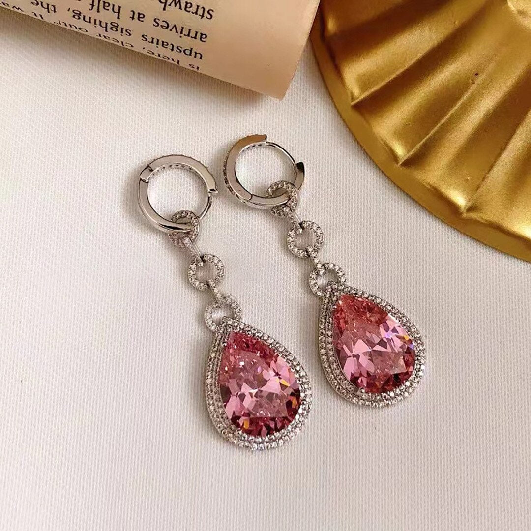 Sparkling Water Drop Earrings 2022 Trend Pink  AAA Zircon Stone Women Wedding Engagement Bridal Crystal Dangle Fashion Jewelry