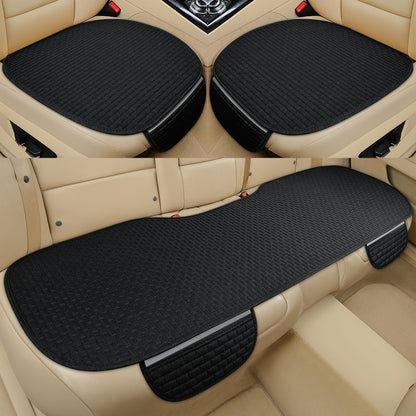 Flax Car Seat Cover Breathable Comfortable Summer Linen Seat Cushion Protector With Storage Bag Auto Interior Mat Universal Size