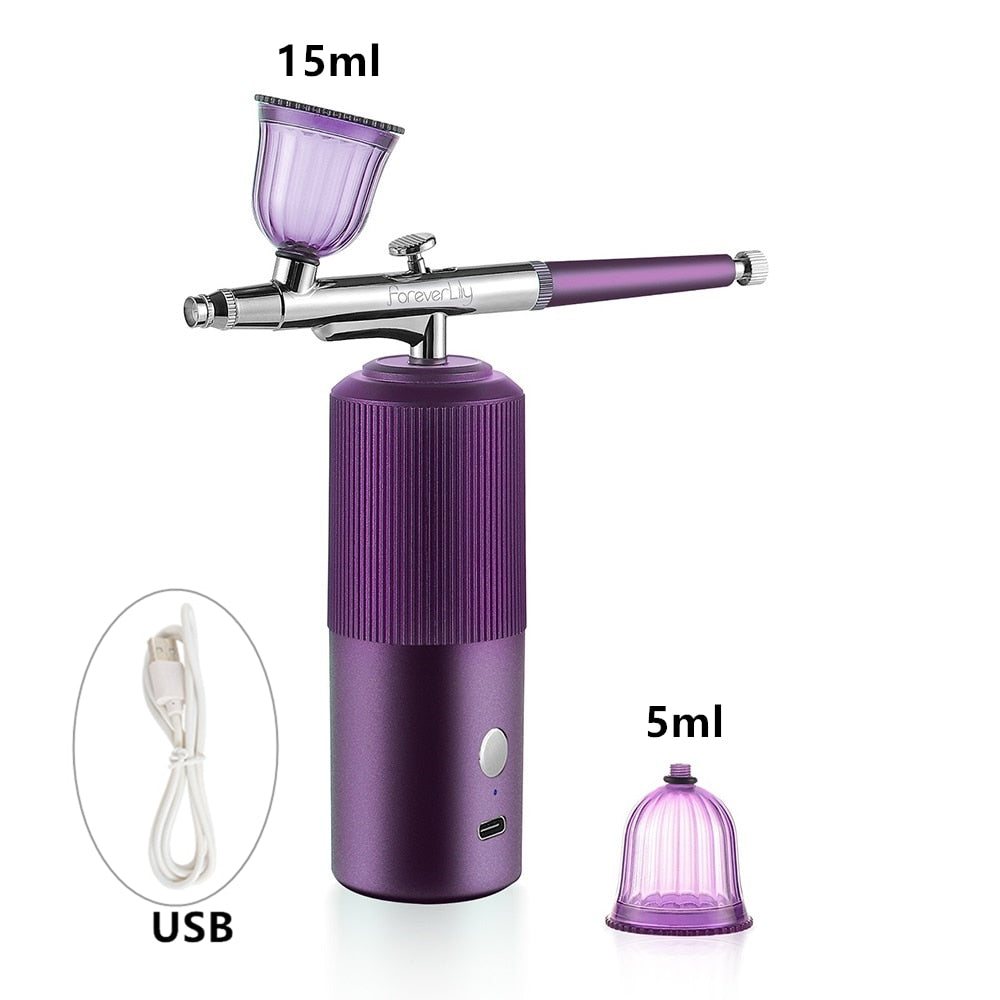 Top 0.4mm Pink Mini Air Compressor Kit Air-Brush Paint Spray Gun Airbrush For Nail Art Tattoo Craft Cake Nano Fog Mist Sprayer