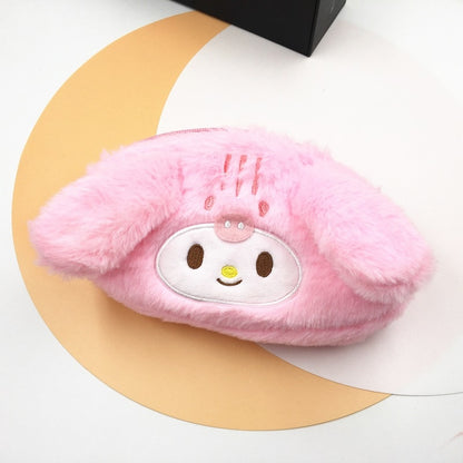 Sanrioed Hello Kitty Plush Pencil Case My Melody Cinnamoroll Purin Cartoon Storage Bag Large Capacity Makeup Bag Stationery Gift