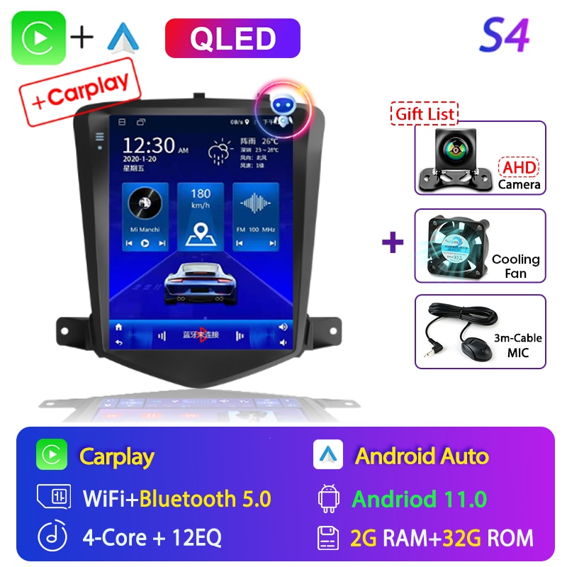 For Chevrolet Cruze 2008-2014 Carplay Android 11 Car Radio Multimedia Video Player Navigaion Head Unit Stereo 2Din Audio Speaker