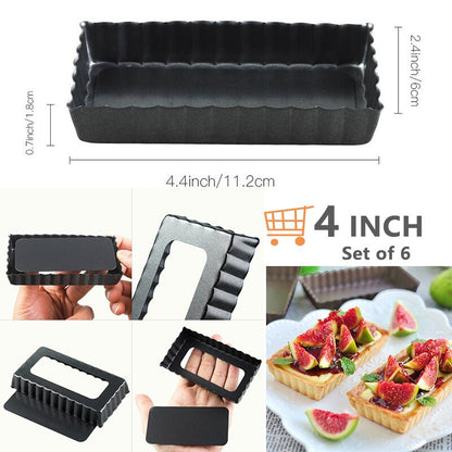 6pcs Non-Stick Tart Quiche Flan Pan Molds Round Square 4 Inch Carbon Steel Cake Baking Form with Removable Bottom Bakeware Tools