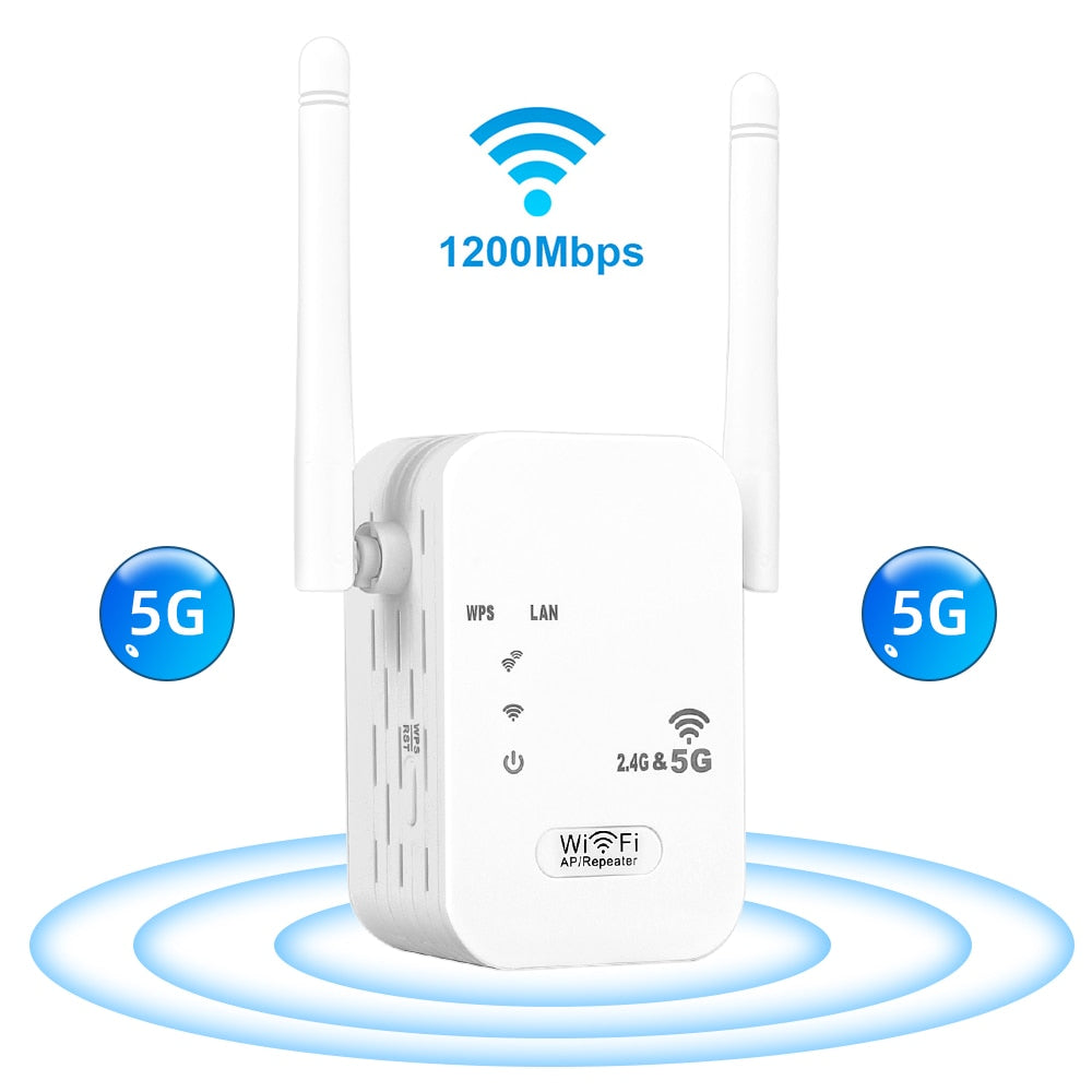 1200Mbps WiFi Repeater Wireless WIFI Extender WiFi Booster 5G 2.4G Dual-band Network Amplifier Long Range Signal WiFi Router