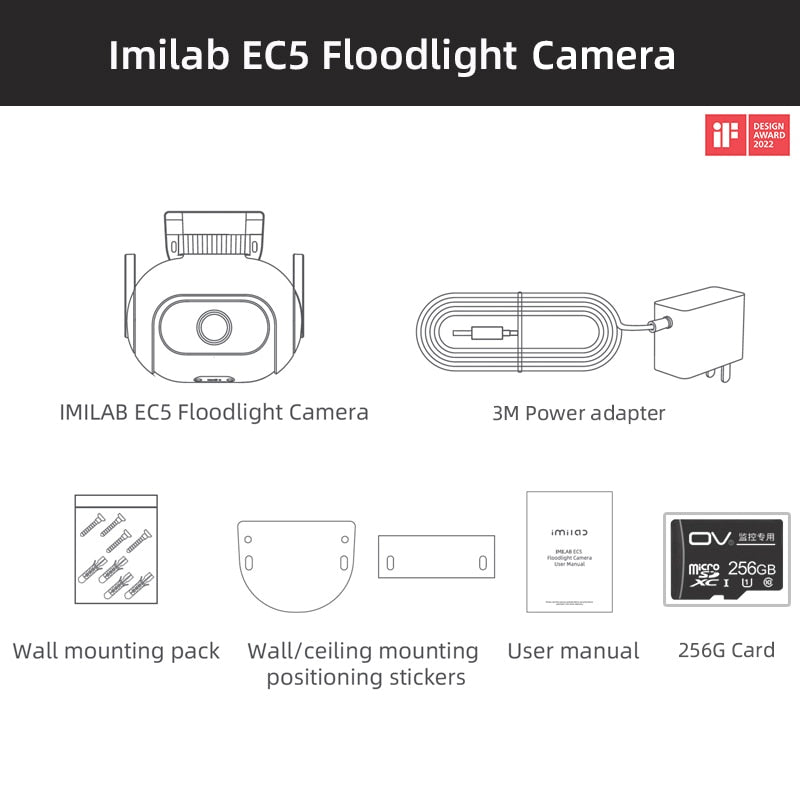 IMILAB- EC5 Wifi Smart Security System Kit, Outdoor Video Surveillance, IP Wireless App Control, Floodlight Camera, 2K