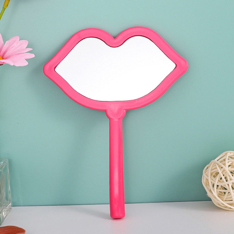 Handheld Makeup Mirror Lip Shaped Makeup Mirror With Handle Hand Mirror SPA Salon Compact Mirrors Cosmetic Mirror For Women