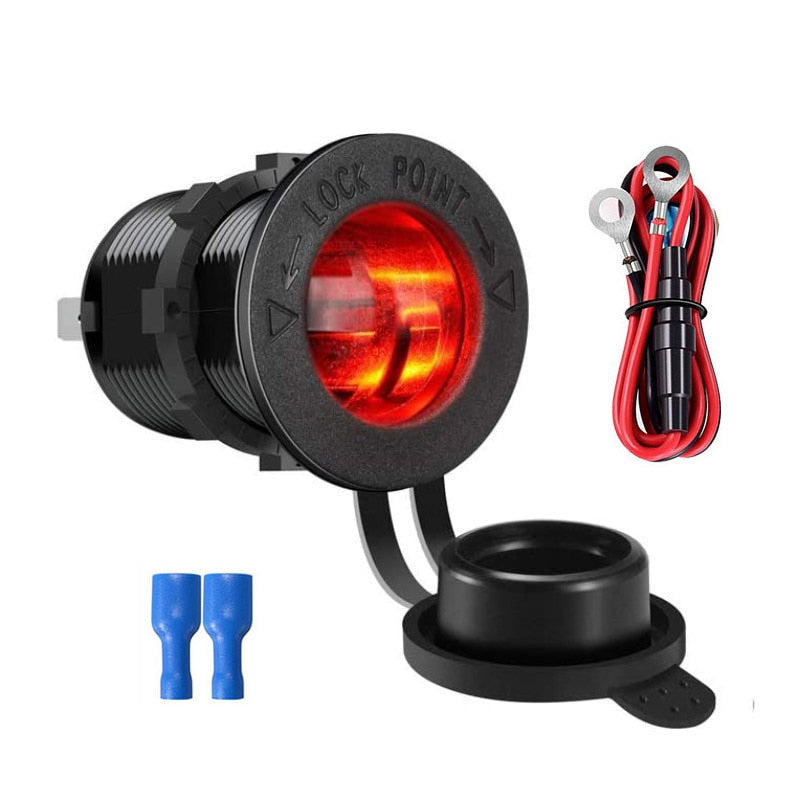 Cigarette Lighter Socket Car Marine Motorcycle ATV RV Lighter Socket Power Outlet Socket Receptacle 12V Waterproof Plug