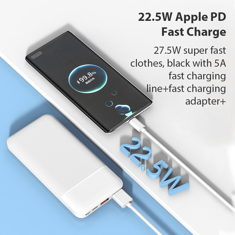 Power Bank 20000mAh Large Capacity Powerbank 30000mAh Portable Phone Charger PD22.5w Two-way Type C Fast Charge PC Fireproof