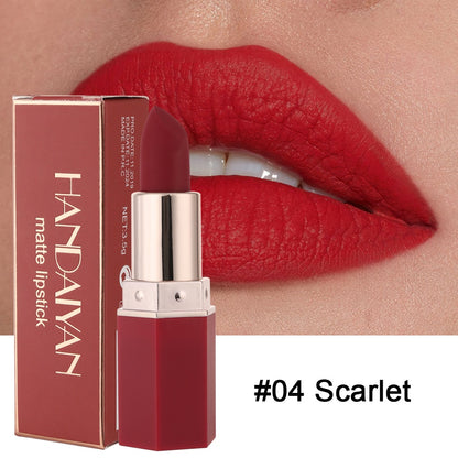 Handaiyan 6 Colors Matte Waterproof Velvet Nude Lipstick Sexy Red Brown Pigments Makeup Long Lasting Profissional