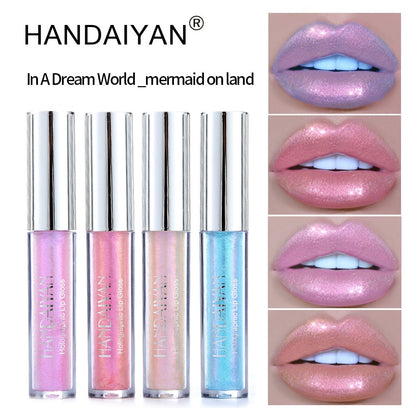 Handaiyan 6 Colors Lip Gloss Longlasting Glitter Red Nude Lipstick Liquid Waterproof Moisturize Luminous Lipgloss Makeup