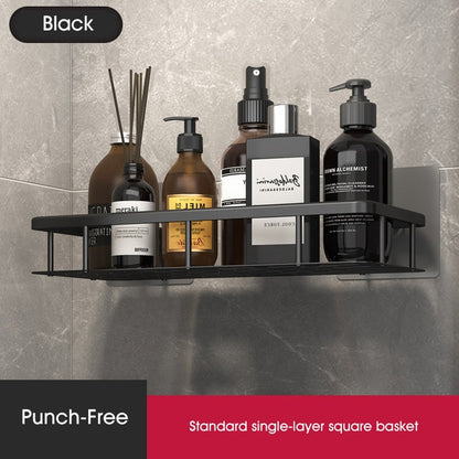 Punch-free Bathroom Shelf Shelves Wall Mounted Shampoo Storage Rack For Kitchen Holder Square Aluminum Bath Organizer Accessorie