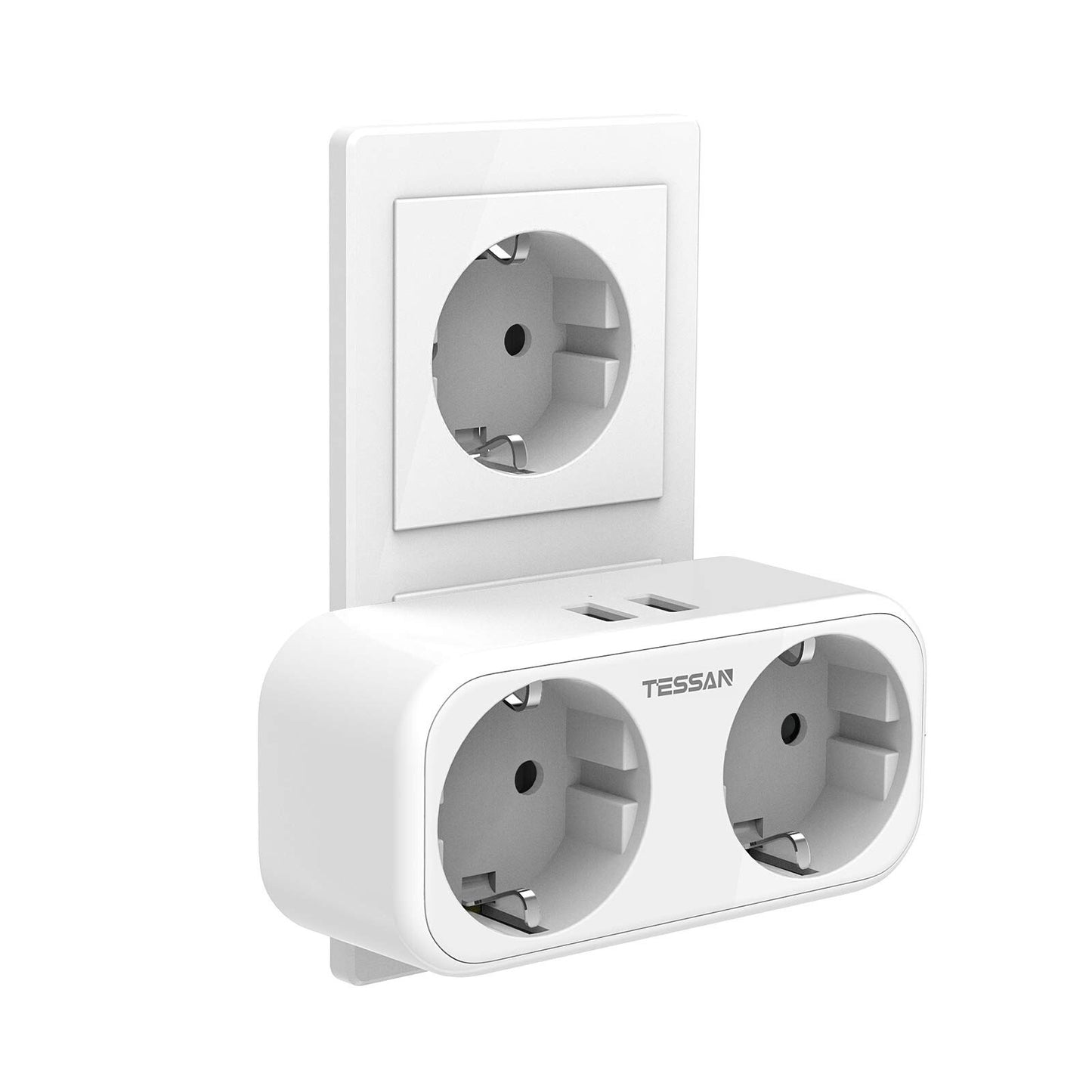 TESSAN Multi Outlets Power Stirp with Outlet and USB Ports, EU Wall Socket Power Adapter with Overload Protection for Home