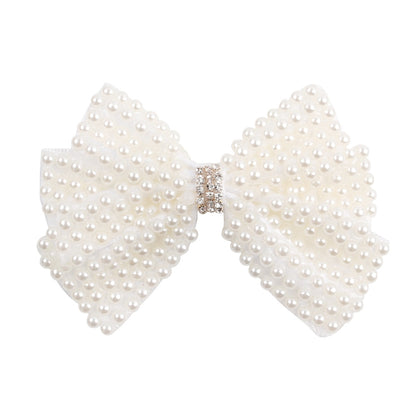 White Pearl Hair Bows With Hair Clips For Girls Kids Boutique Layers Bling Rhinestone Center Bows Hairpins Hair Accessories