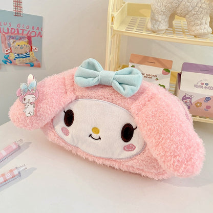 Sanrioed Hello Kitty Plush Pencil Case My Melody Cinnamoroll Purin Cartoon Storage Bag Large Capacity Makeup Bag Stationery Gift