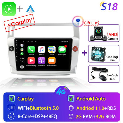 For Citroen C4 C-Triomphe Quatre 2004-2014 Car Radio Multimedia Carplay 2Din DVD Head Unit Stereo Speaker Audio Android 11 Video