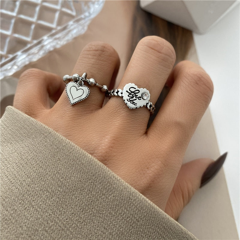 Vintage Hollow Heart Butterfly Rings Set For Women Metal Silver Color Geometric Spiral Shape Ring 22pcs Set 2023 Trendy Jewelry