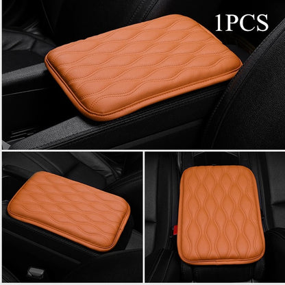 PU Leather Car Armrest Pad Cover Universal Center Console Wave Embroider Auto Seat Box Protection Cushion Hand Supports