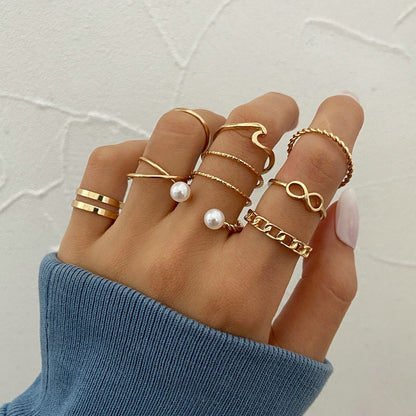 LATS 7pcs Fashion Jewelry Rings Set Hot Selling Metal Hollow Round Opening Women Finger Ring for Girl Lady Party Wedding Gifts