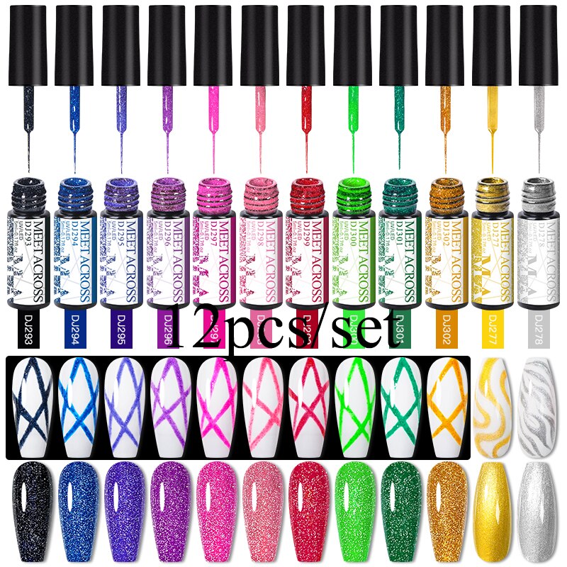 MEET ACROSS 6/12Pcs Nail Liner Gel Set Line Polish Gel Kit Nail Art Design For UV Paint Nail Drawing Polish DIY Painting Varnish