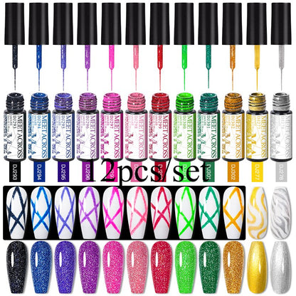 MEET ACROSS 6/12Pcs Nail Liner Gel Set Line Polish Gel Kit Nail Art Design For UV Paint Nail Drawing Polish DIY Painting Varnish