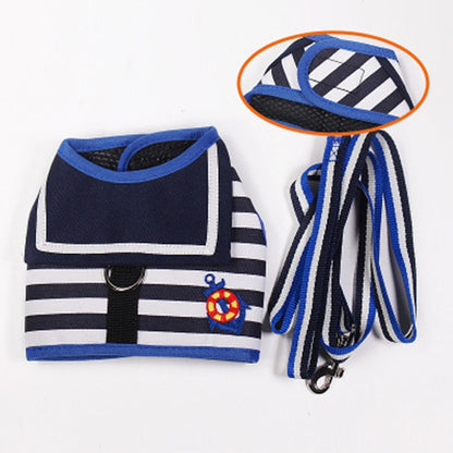 Pet Dog Clothes Soft Breathable Navy Style Leash Set for Small Medium Dogs Chihuahua Puppy Collar Cat Pet Dog Chest Strap Leash