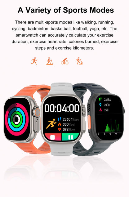2023 Smart Watch Ultra Series 8 NFC Smartwatch Men Women Bluetooth Calls Wireless Charging Fitness Bracelet 2 Inch HD Screen