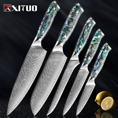 XITUO 1-5 PCS Damascus Steel knife Set Kitchen Cooking Tools Chef Knife Japanese Santoku Boning knife Exquisite Shell Handle