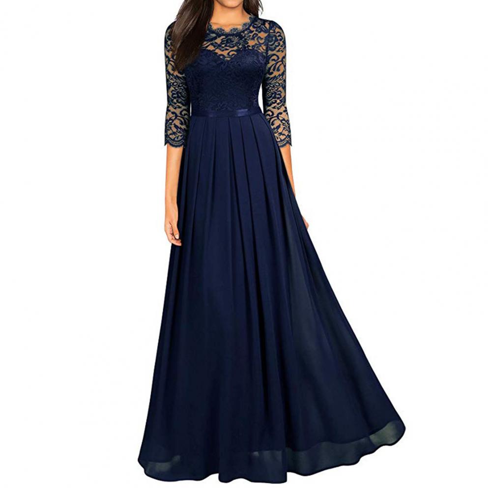 Long Dress Fashion All-matched Women Dress O Neck 3/4 Sleeve A-Line Long Dress for Birthday Party